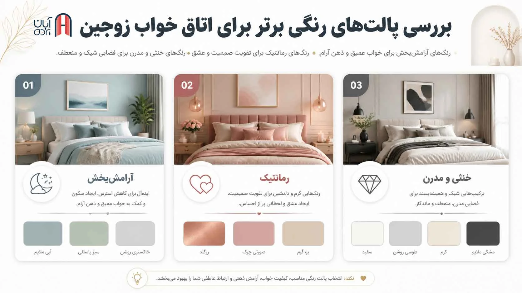 پالت های رنگی برای اتاق خواب زوجین