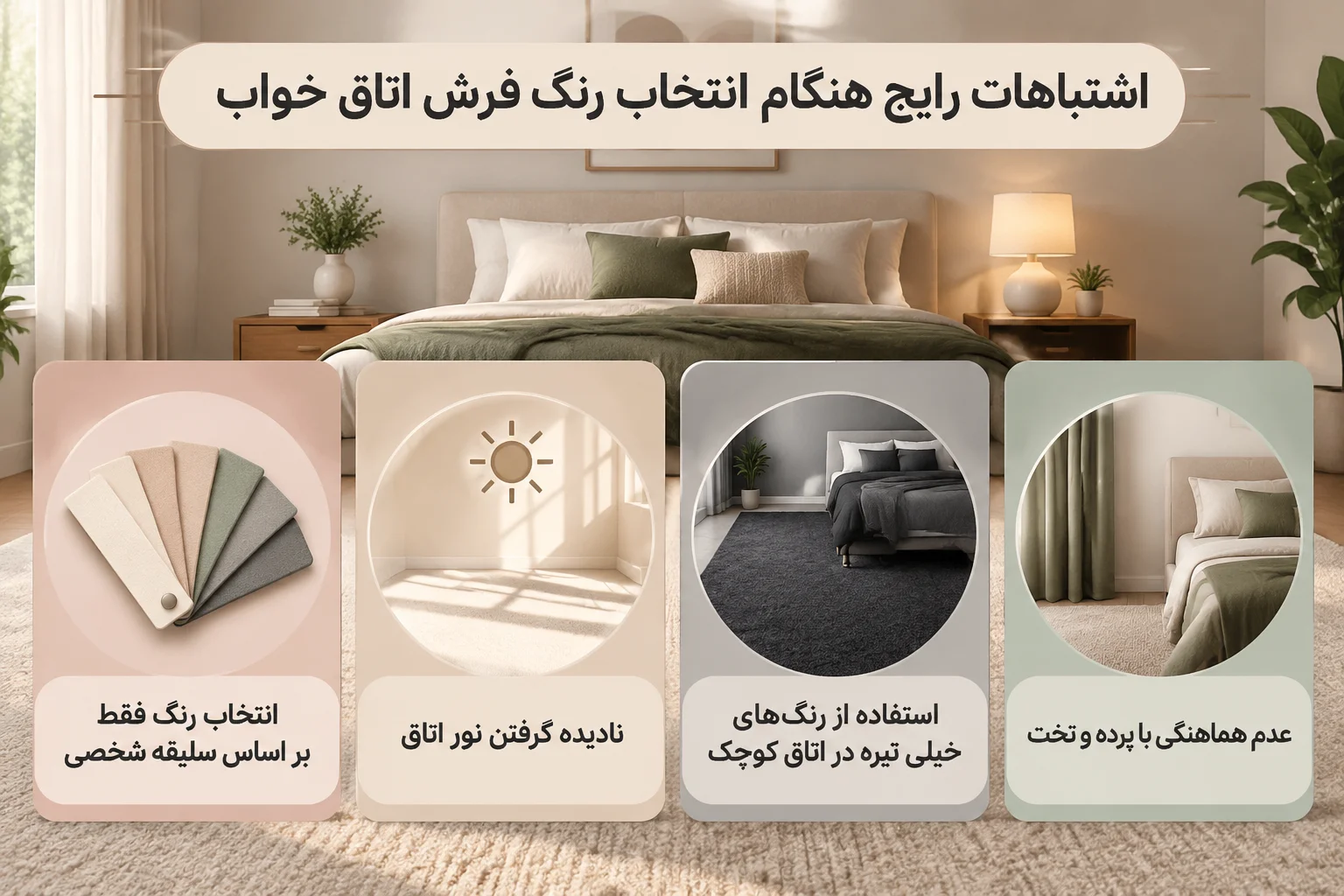 اشتباهات رایج هنگام انتخاب رنگ فرش اتاق خواب